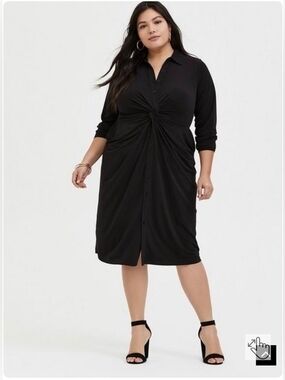 torrid Black Twist-Front Midi Shirt Dress